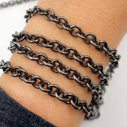 V69BR. Black Rhodium Sterling Silver Cable Chain